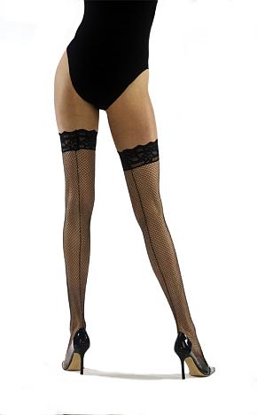 Jonathan Aston Ladies 1 Pair Jonathan Aston Back Seam Fishnet Lace Top Hold Ups In 2 Colours Black / Silver