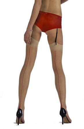 Ladies 1 Pair Jonathan Aston Contrast Seam And Heel Stockings Champagne / Red