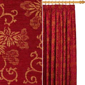 Jonelle Ravenna Pencil Pleat Curtains- Red- W260cm x D136cm