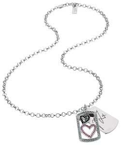 Jordan Sterling Silver Plated Double Heart Crystal Set Tag