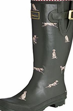 Joules Womens Welly Print Knee-High Boots, Green Olive Dog, 3 UK