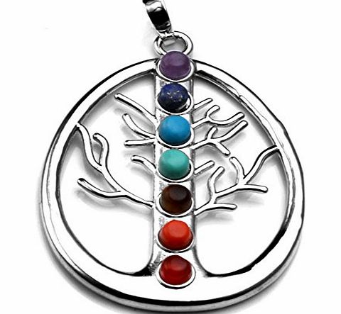 Jovivi 7 Chakra Stone Pendant Crystal Reiki Healing Balancing - Tree of Life Style