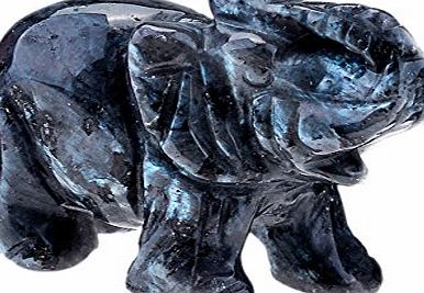 Jovivi  1pc Natural Carved Gemstones Elephant Figurine 2 Room Decoration, with Gift Box (Spectrolite)