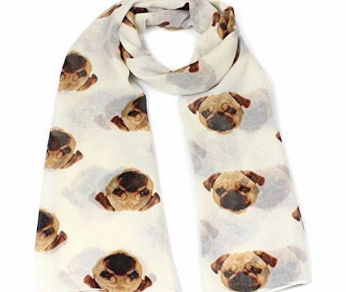 Joy To Wear Ladies Girls Pug Dog Puppy Pugs Scarf Neck Wrap Shawl by Joy To Wear (Cream)