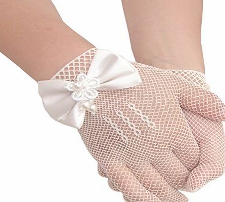 joy workshop 4-16Years flower girls cream fishnet wedding gloves lace and pearl ivory mesh gloves first communion