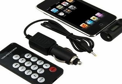 JSG FM TRANSMITTER WITH CAR CHARGER AND REMOTE CONTROL FOR ALL IPODS IPHONE 3, 3GS, IPHONE 4, IPOD NANO, IPOD CLASSIC