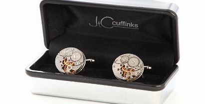 JTC Steampunk 16mm watch movement Cufflinks. Unique mens gift in luxury chrome case