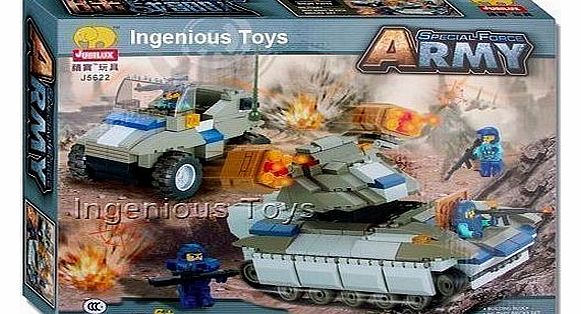 Military Army Jeep Truck Tank & 4 Soldiers High Quality 2 Set 347pcsNEW(J5622)