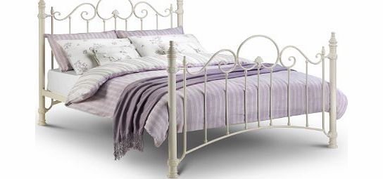 3FT Single Metal Bed Frame - Wrought Iron Bedstead - Decorative Head and Foot Board - Off-White