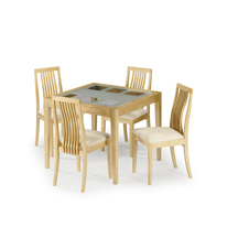 Alaska Maple Square Dining Set with Glass Top