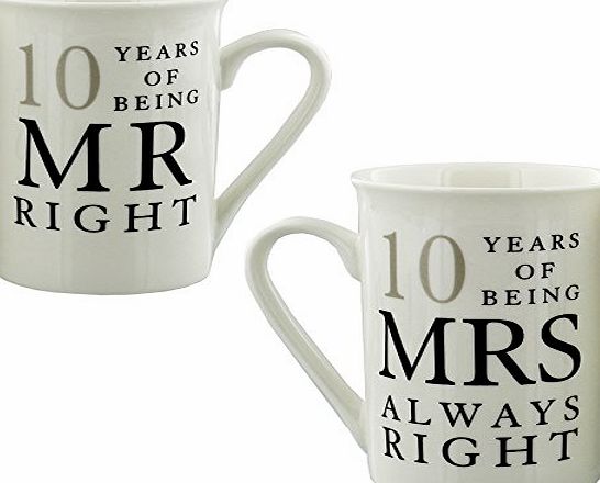 Juliana 10th Anniversary Gift Set of 2 China Mugs Mr Right amp; Mrs Always Right