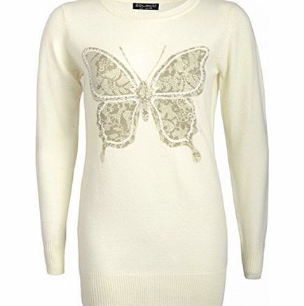 Juliets Kiss Womens Cream Lace Butterfly Tunic Ladies (8 - Black)