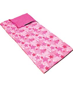 Junior Pink Star Sleeping Bag Camping 3 Piece Set