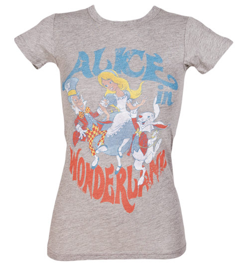Ladies Grey Marl Alice in Wonderland T-Shirt