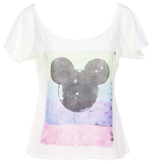 Ladies Mickey Mouse Watercolour Off The Shoulder