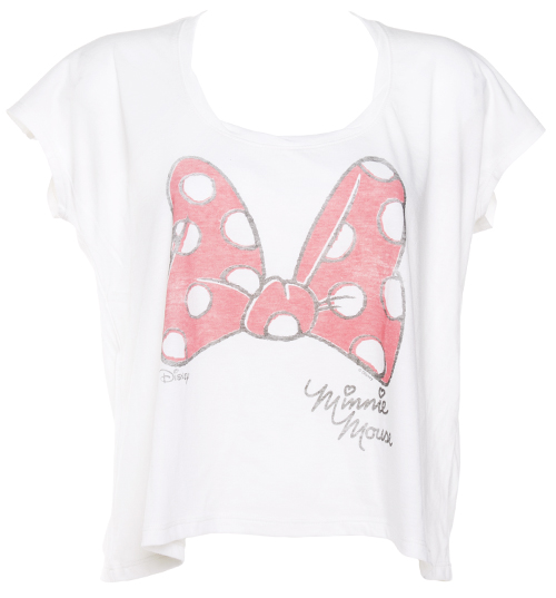 Ladies Minnie Mouse Bow Cropped T-Shirt from