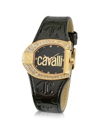 Just Cavalli Jc Logo - Crystal and Leather Strap Watch