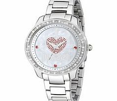 Shiny silver-tone heart dial watch