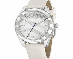 Style striped dial white leather watch