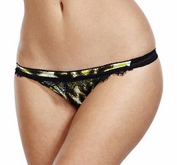 Yellow print and lace thong