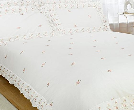 Just Contempo Broderie Anglaise Duvet Cover Set, Double, Cream