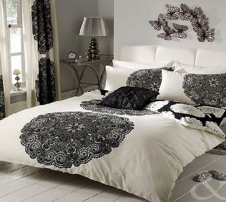 Just Contempo FLORAL amp; STRIPED Poly Cotton Duvet Cover Bed Quilt Cover Bedding Set Black ( cream grey ) King size Duvet Cover ( kingsize shabby chic )