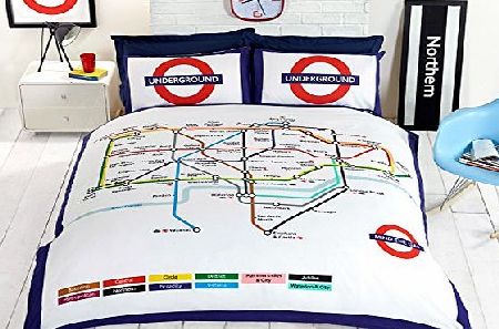 Just Contempo Heart of London Duvet Cover Set, Double, Blue