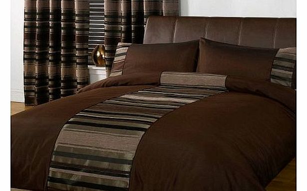 STRIPED DUVET COVER Chenille Luxury Poly Cotton Bedding Quilt Cover Bed Set Brown Double Duvet Cover
