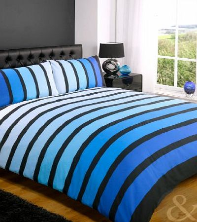 STRIPED Poly COTTON DUVET COVER Modern Quilt Cover Bedding Bed Set Blue ( navy white black ) Single Duvet Cover