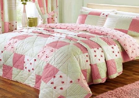VINTAGE PATCHWORK QUILT Cover Floral Bedding Poly Cotton Bed Duvet Cover Set Pink ( cerise lime green ) King Size Duvet Cover ( kingsize girls )