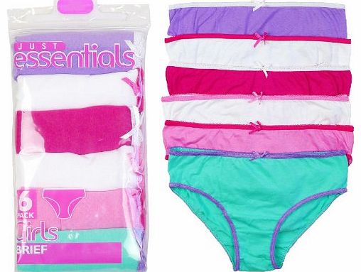 Just Essentials Girls Pack of 6 Plain Cotton Briefs Knickers Underwear Pants from 2 to 13 Years