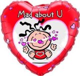 Just For Fun 18` Valentine Balloon - Mad About U - Bubblegum Character - Valentine Foil Balloon - Flat Foil
