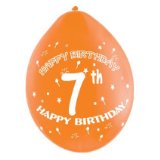 Just For Fun Latex 9 inch Printed Balloons (pack of 10) - Happy 7th Birthday (air fill only)