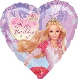 Just For Fun Printed Foil Balloon (18in, heart) - Happy Birthday: Barbie(TM) 12 Dancing Princesses(TM)
