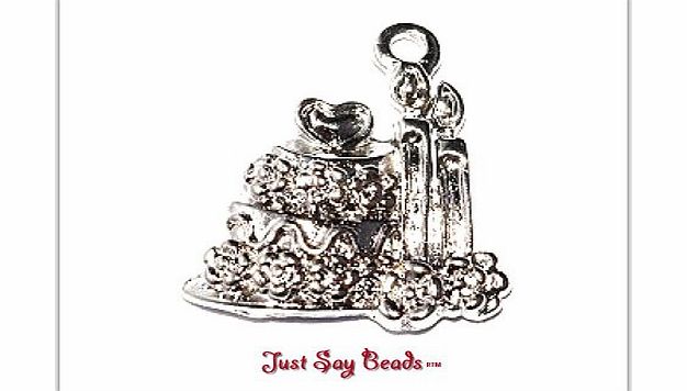 Just Say Beads 4 x Antique Silver Plated ``CHRISTMAS CAKE`` Charms (20.5mm) Jump rings included for attachments. *IDEAL FOR HAND MADE CHRISTMAS CARDS* (Ref:10B55)
