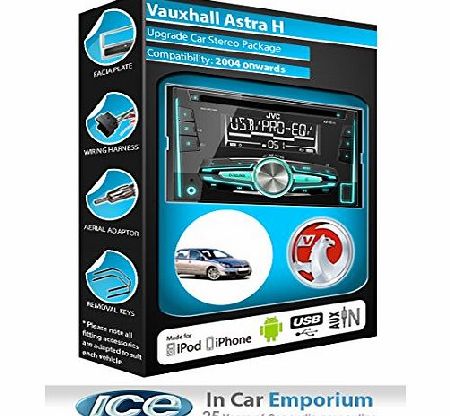 JVC Vauxhall Astra H CD player radio, JVC car stereo with front USB AUX in play iPod iPhone Android