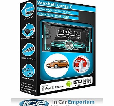 JVC Vauxhall Corsa C CD player radio, JVC car stereo with front USB AUX in play iPod iPhone Android