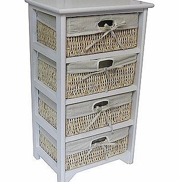 JVL By Home Discount 4 Drawer White Wood Storage Cabinet with Maize Baskets