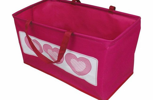 JVL Girl Child Kids Folding Toy Storage Bag with Handles Hearts Design, Pink