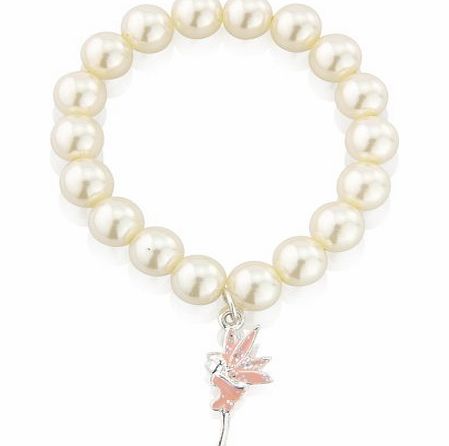 K-Starz Childrens pearl bracelet with pink glittery fairy pendant - matching necklace available - includes gift bag