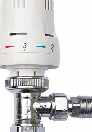 Kartell Thermostatic Radiator Valve Angled White amp; Chrome Fits 15mm amp; 10mm Pipe