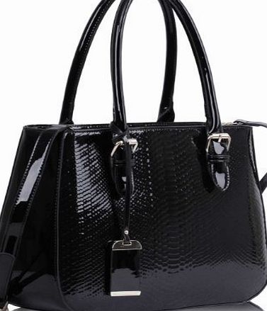 KCMode Womens Snakeskin Look Classy Handbag Celebrity Style Womens Bag Black
