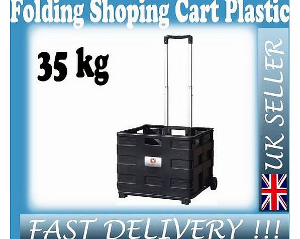 Folding Shopping Cart Plastic Trolley Extending & Carry Handles - Boot Tidy 35kg