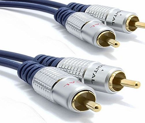 kenable Pure OFC HQ 2 x RCA Phono Plugs to Plugs Stereo Audio Cable Gold 1m