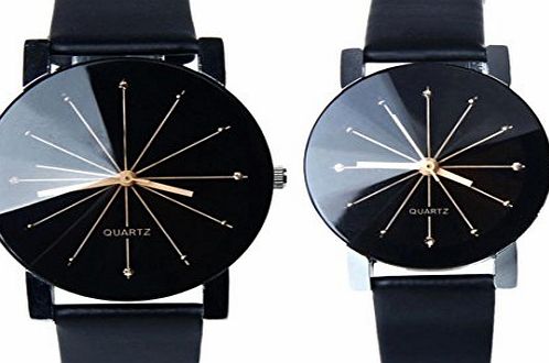 Kfnire 1Pair Men and Women Synthetic Leather Round Case Quartz Analog Couple ...