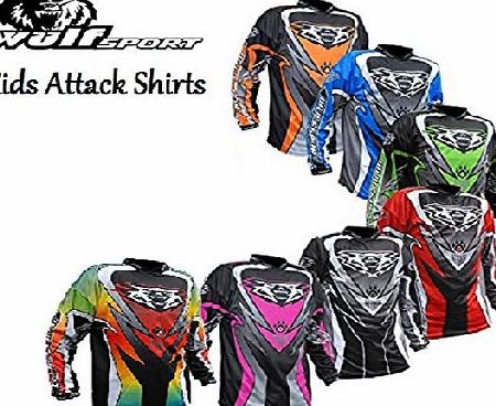 KIDS ATTACK SHIRTS WULFSPORT CUB KIDS ATTACK SHIRTS NEW 2017 Motorbike Motocross ATV Quad MX Pit Sport Junior Jersey Shirt (BLUE, 8 - 10 years)