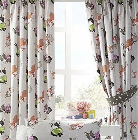 Kids Club Luxury Dapper Dogs Pug Puppy Kids Childrens Lined Curtains Set 66`` X 72`` 183Cm
