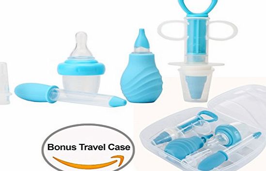 Kidsmile 6-Piece Medical Kit with Bonus Travel Case, Baby Infant Toddler BPA Free Medical Kit Medicine Dispenser, Sure-Dose Medicine Dropper / Infant Baby Essentials Kit Medicine Set - Blue