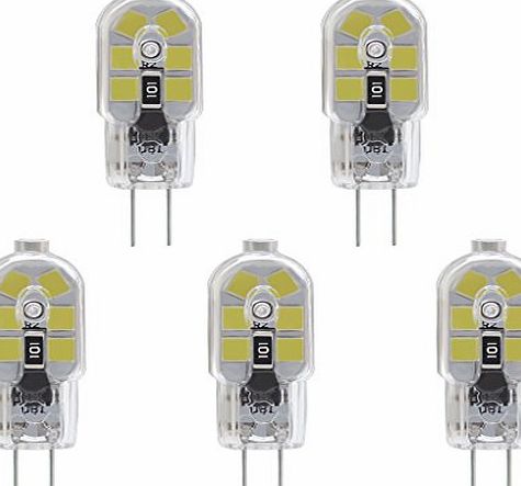 KINDEEP  G4 LED Light Bulb, 1.5 Watt DC/AC 12V 150LM, 10W Traditional Halogen Bulb Equivalent, 6000K Daylight White, Transparent PVC Cover, 5-Pack