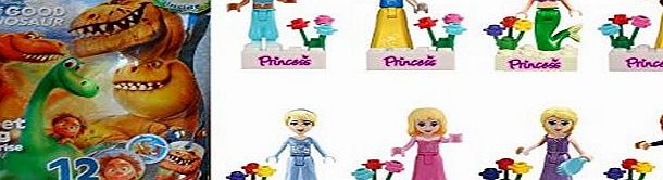 Kinder 8 princesses mini figures (Cinderella Rapunzel Merida Snow White Belle Ariel Aurora Jasmine)   1 Princesses Wallet or Surprise Bag with Good Dinosaur related item ( like surprise eggs but bag)= 9 item